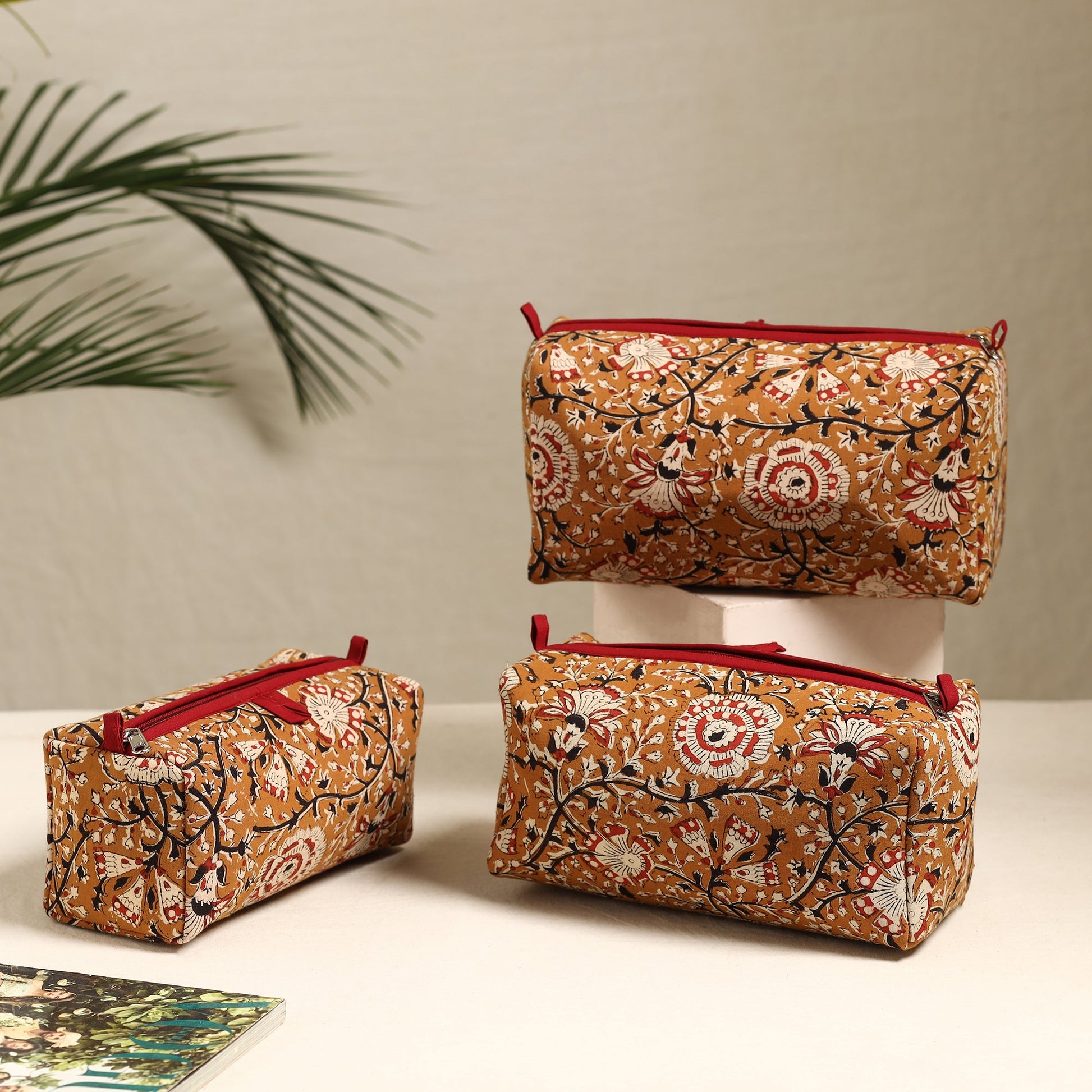 Brown - Handmade Cotton Toiletry Bags (Set of 3) 115