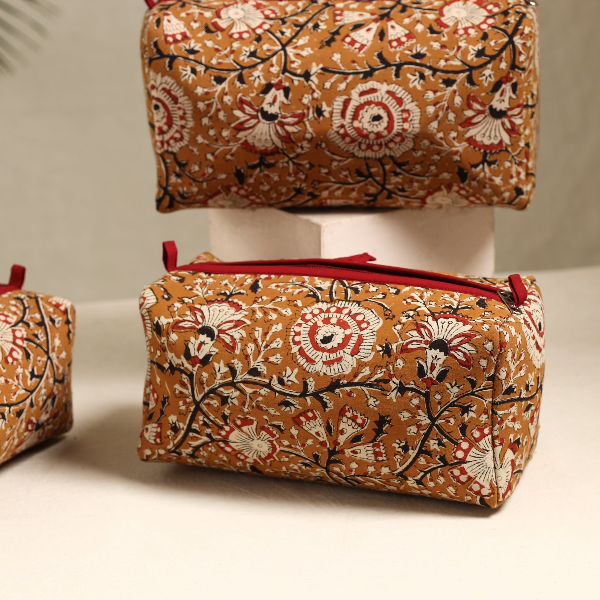 Brown - Handmade Cotton Toiletry Bags (Set of 3) 115