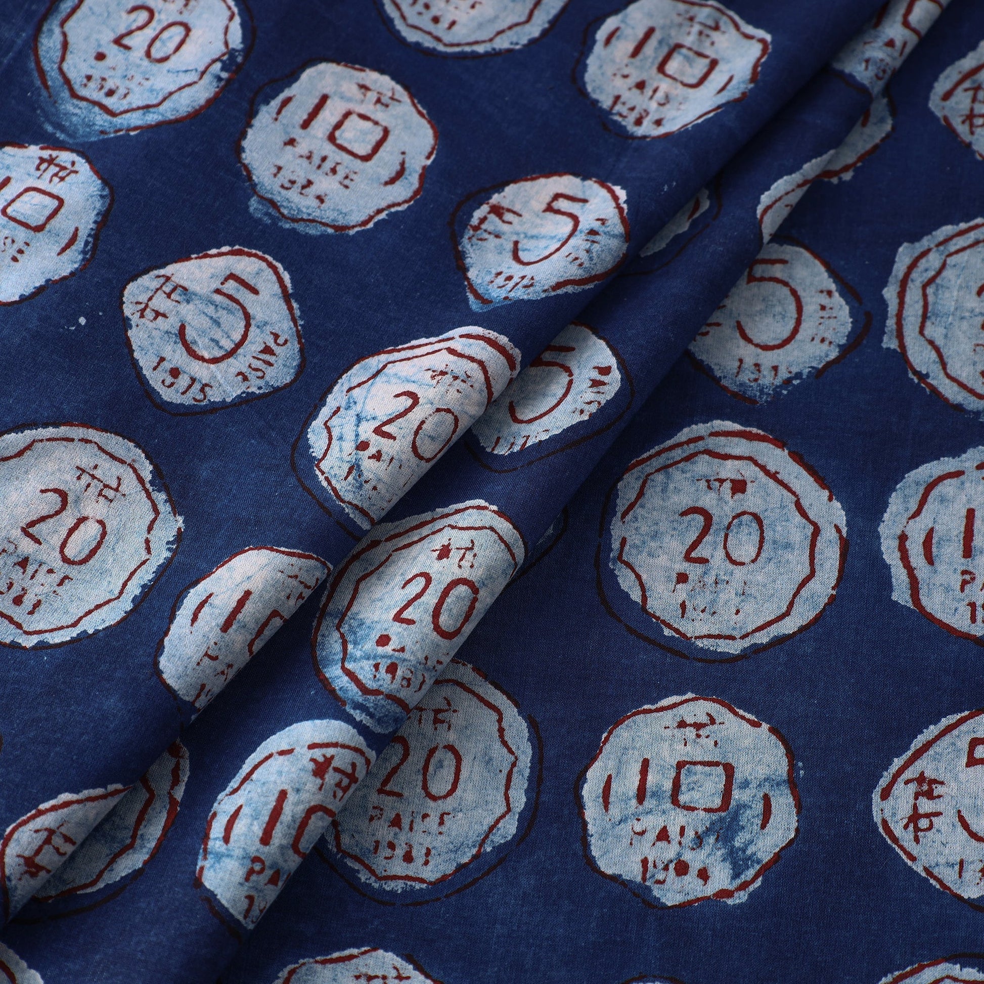 Blue - Bindaas Block Printed Natural Dyed Cotton Fabric 05