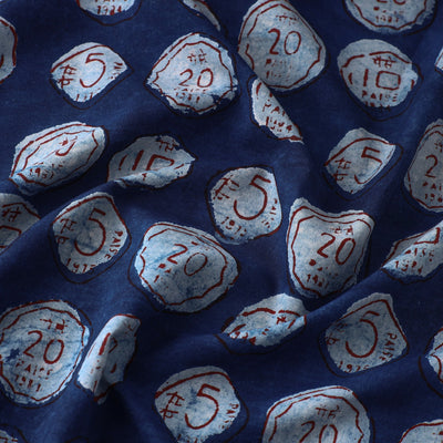 Blue - Bindaas Block Printed Natural Dyed Cotton Fabric 05