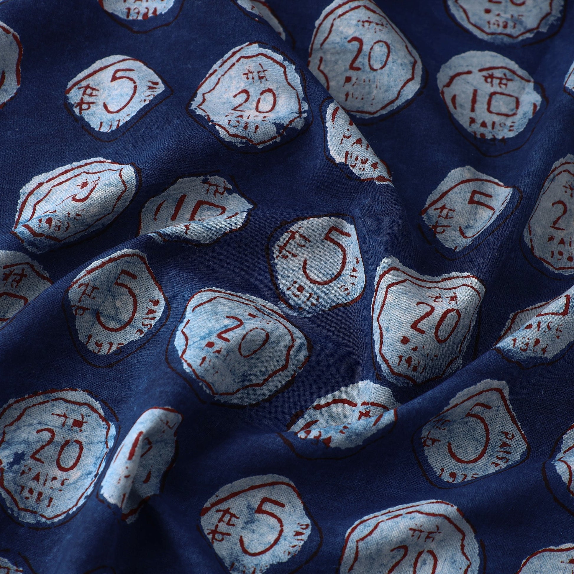 Blue - Bindaas Block Printed Natural Dyed Cotton Fabric 05