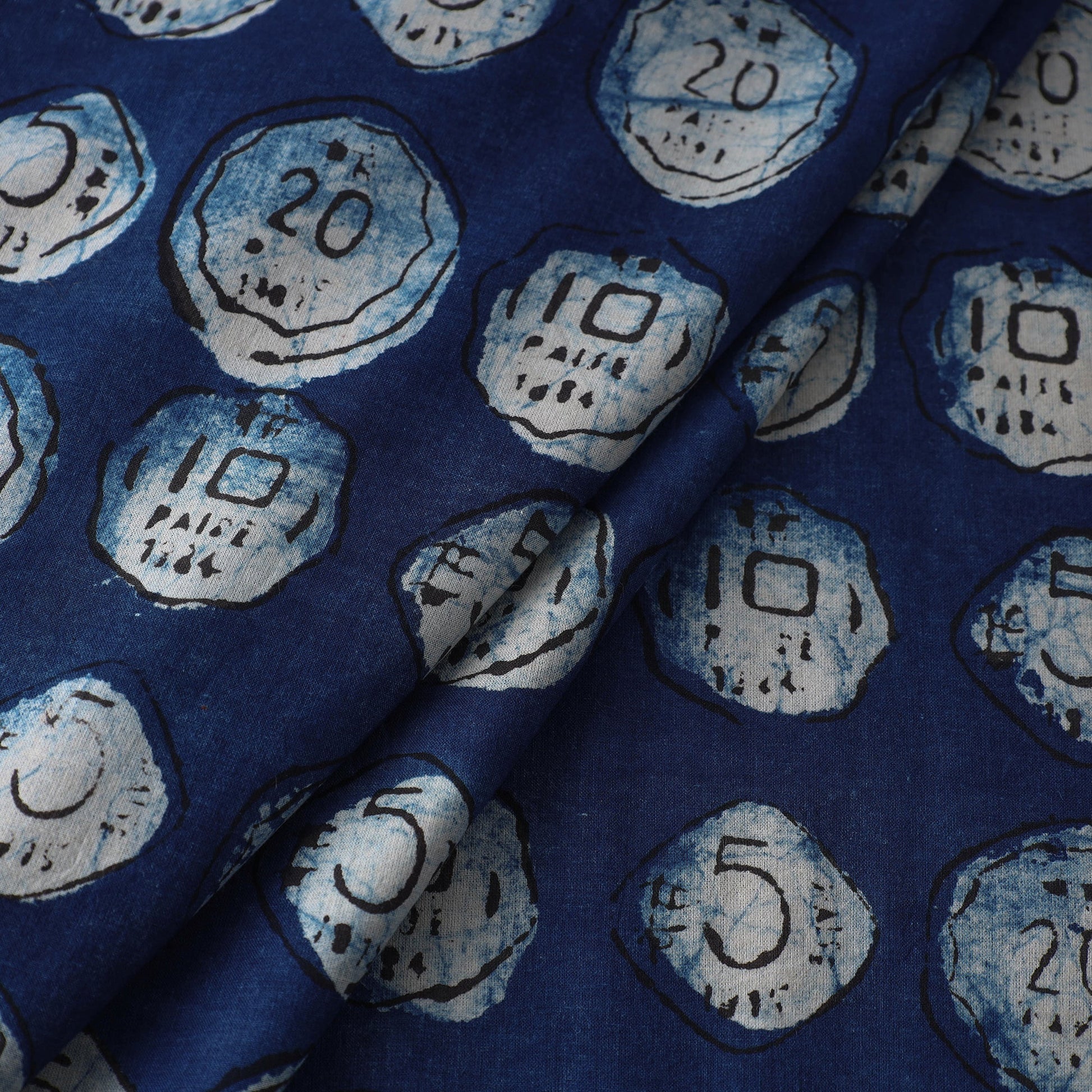 Blue - Bindaas Block Printed Cotton Natural Dyed Fabric 07
