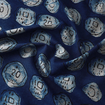 Blue - Bindaas Block Printed Cotton Natural Dyed Fabric 07