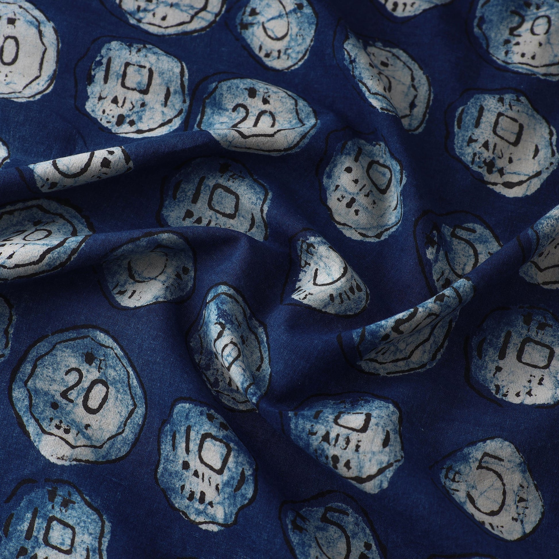 Blue - Bindaas Block Printed Cotton Natural Dyed Fabric 07