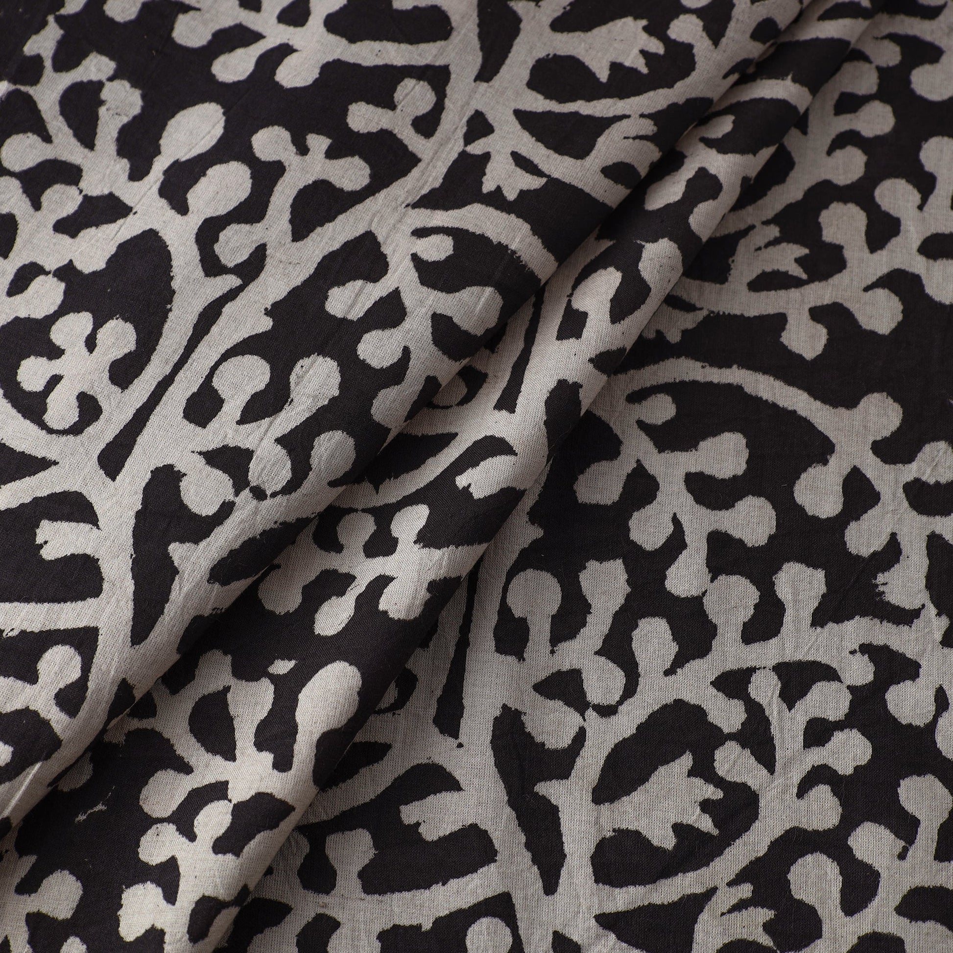 Black - Bindaas Natural Dyed Cotton Block Print Fabric 11