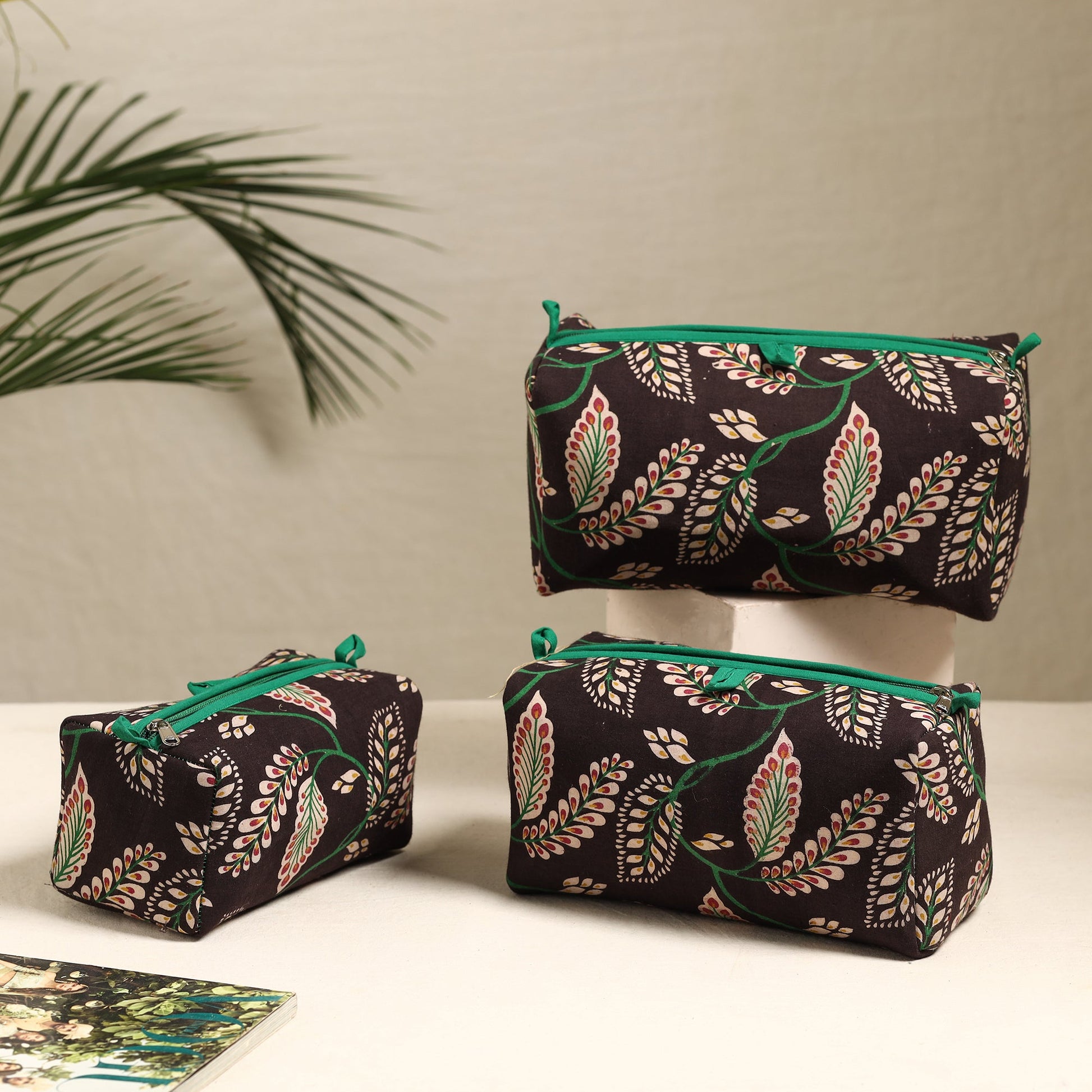 Black - Handmade Cotton Toiletry Bags (Set of 3) 126
