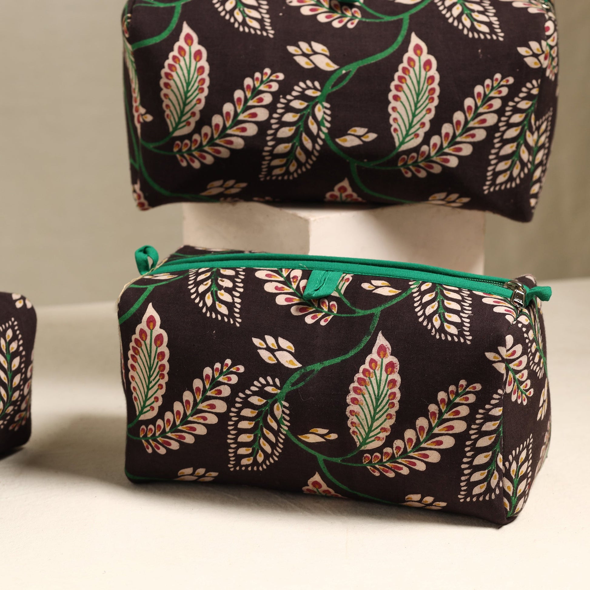 Black - Handmade Cotton Toiletry Bags (Set of 3) 126