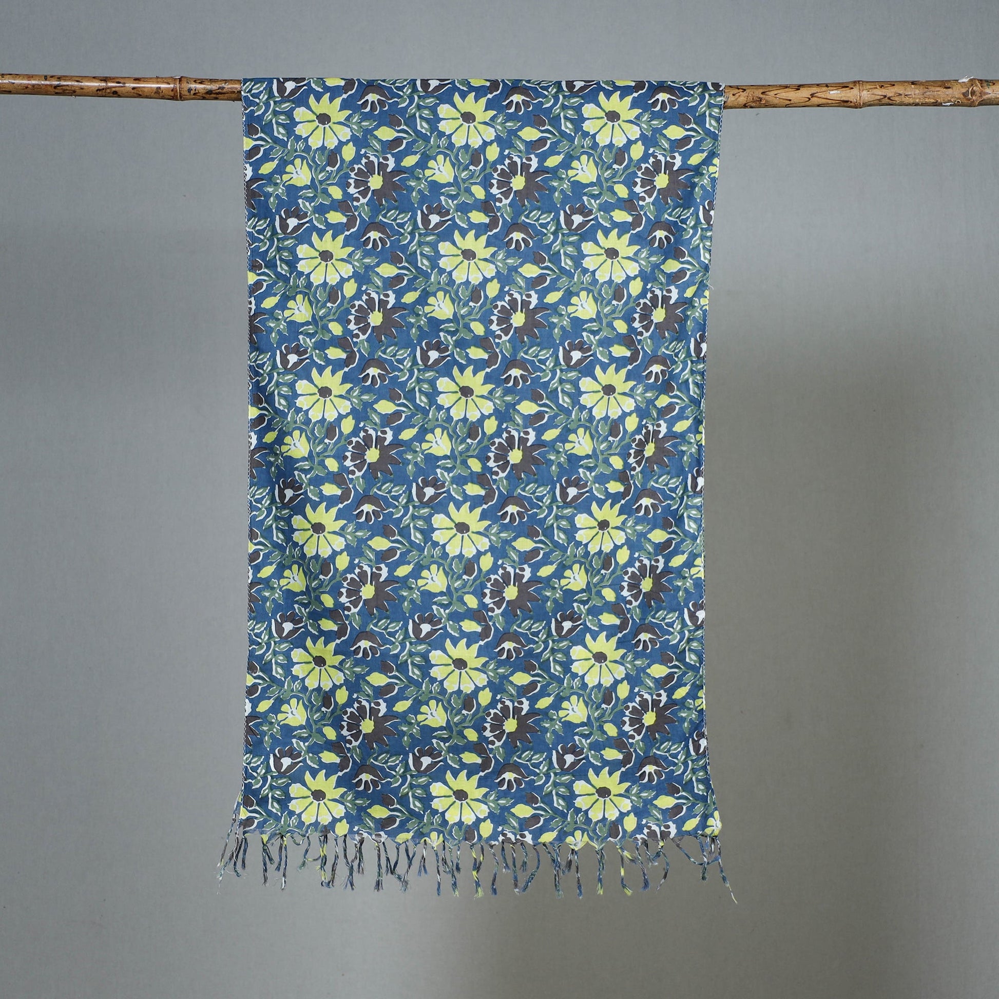 Blue - Block Printed Cotton Sanganeri Stole 32