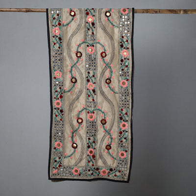 Black - Ranihati Chapa Work Phulkari Embroidery Chanderi Silk Stole 32