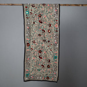 Black - Ranihati Chapa Work Phulkari Embroidery Chanderi Silk Stole 36