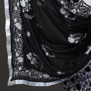 Black - 3pc Hand Embroidery Georgette Phulkari Dress Material 01