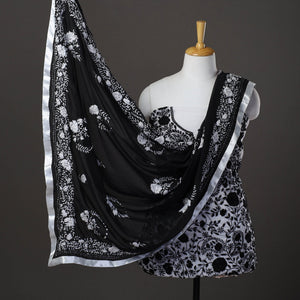 Black - 3pc Hand Embroidery Georgette Phulkari Dress Material 01