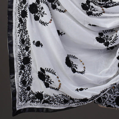 Black - 3pc Hand Embroidery Georgette Phulkari Dress Material 02