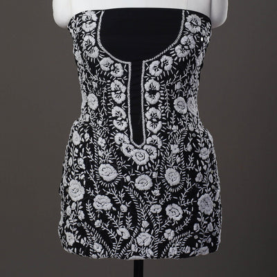 Black - 3pc Hand Embroidery Georgette Phulkari Dress Material 03