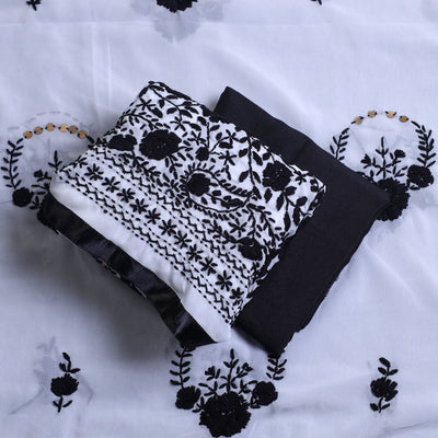 Black - 3pc Hand Embroidery Georgette Phulkari Dress Material 02