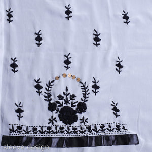 Black - 3pc Hand Embroidery Georgette Phulkari Dress Material 02