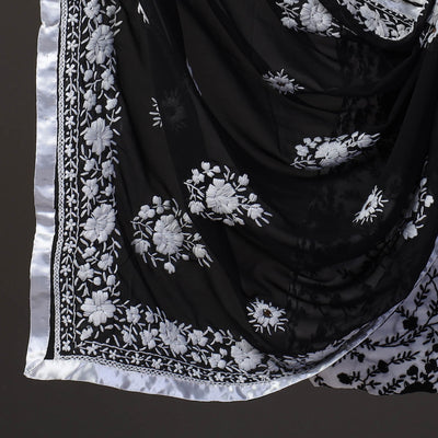 Black - 3pc Hand Embroidery Georgette Phulkari Dress Material 10