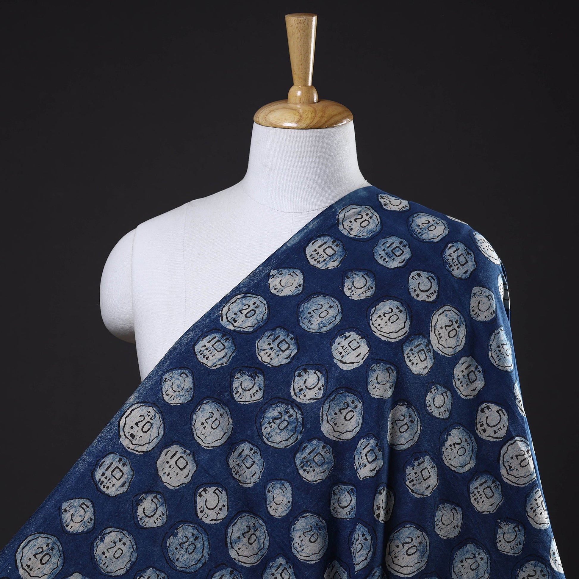 Blue - Bindaas Block Printed Cotton Natural Dyed Fabric 07