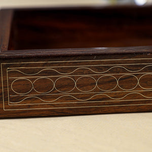 Brown - Hand Carved Tarkashi Inlay Rosewood Tray (8 x 5 in)