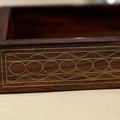 Brown - Hand Carved Tarkashi Inlay Rosewood Tray (8 x 5 in)