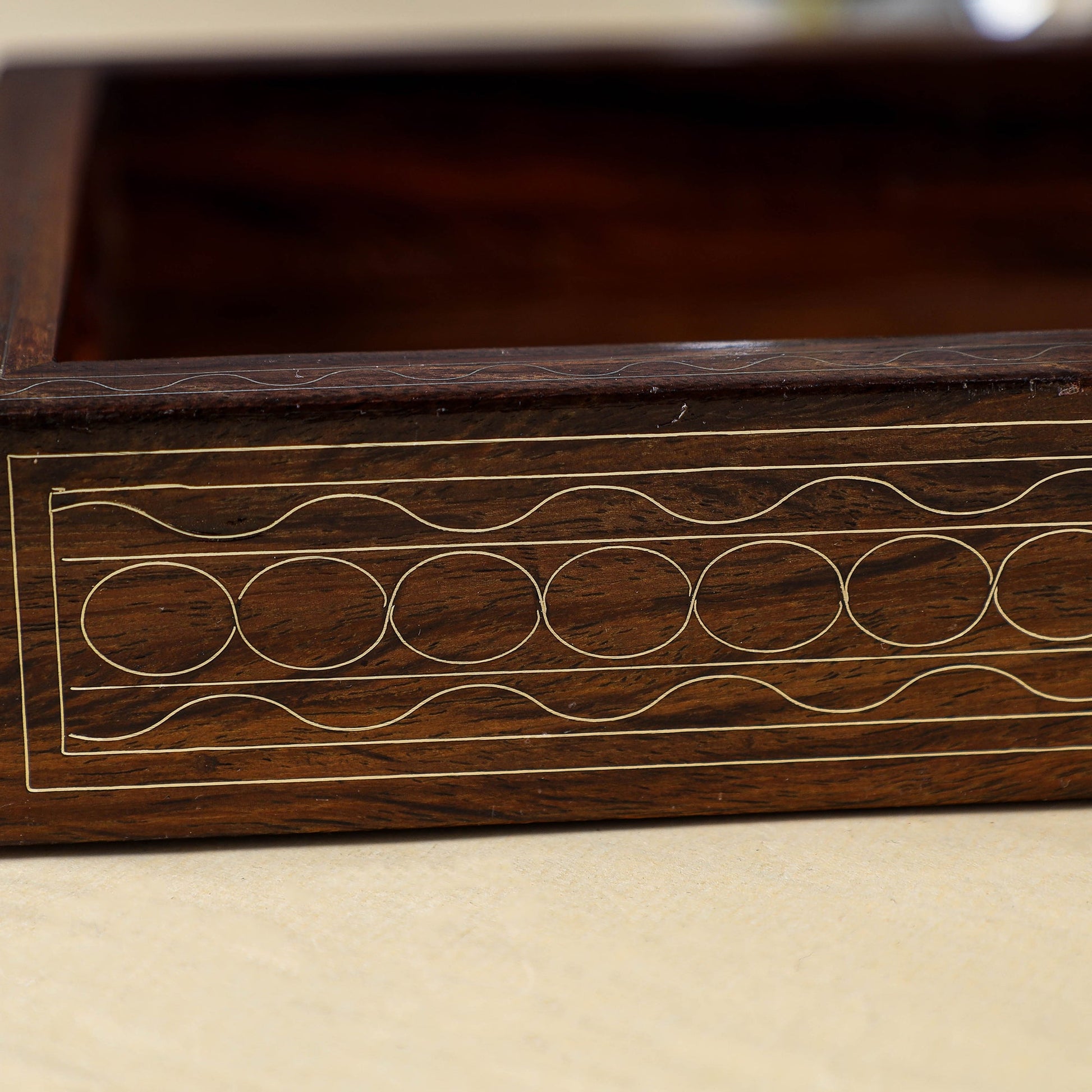 Brown - Hand Carved Tarkashi Inlay Rosewood Tray (8 x 5 in)