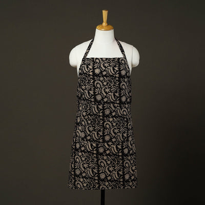 Black - Bagru Block Print Cotton Apron with Pocket 08
