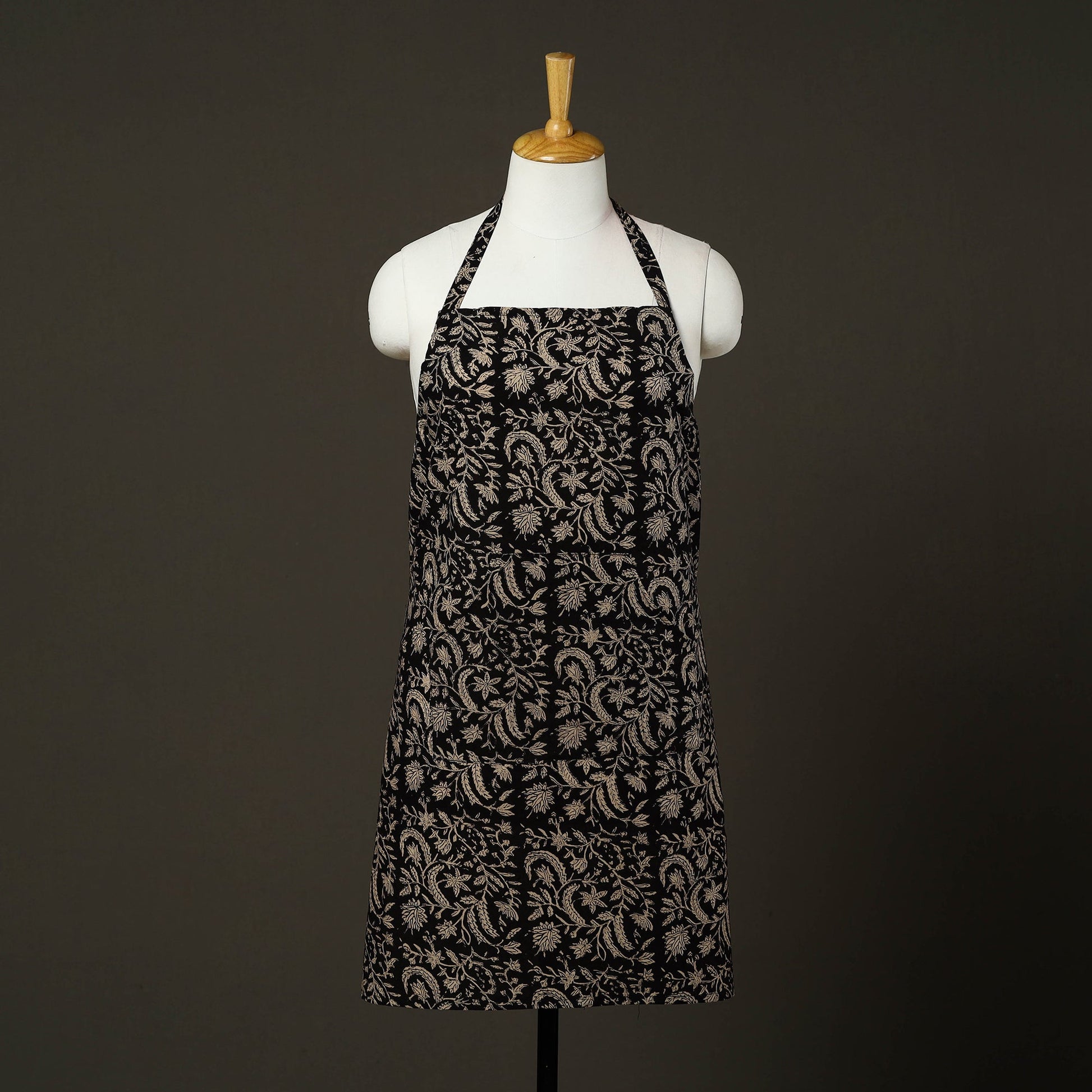 Black - Bagru Block Print Cotton Apron with Pocket 08