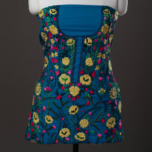 Blue - 3pc Hand Embroidery Georgette Phulkari Dress Material 35