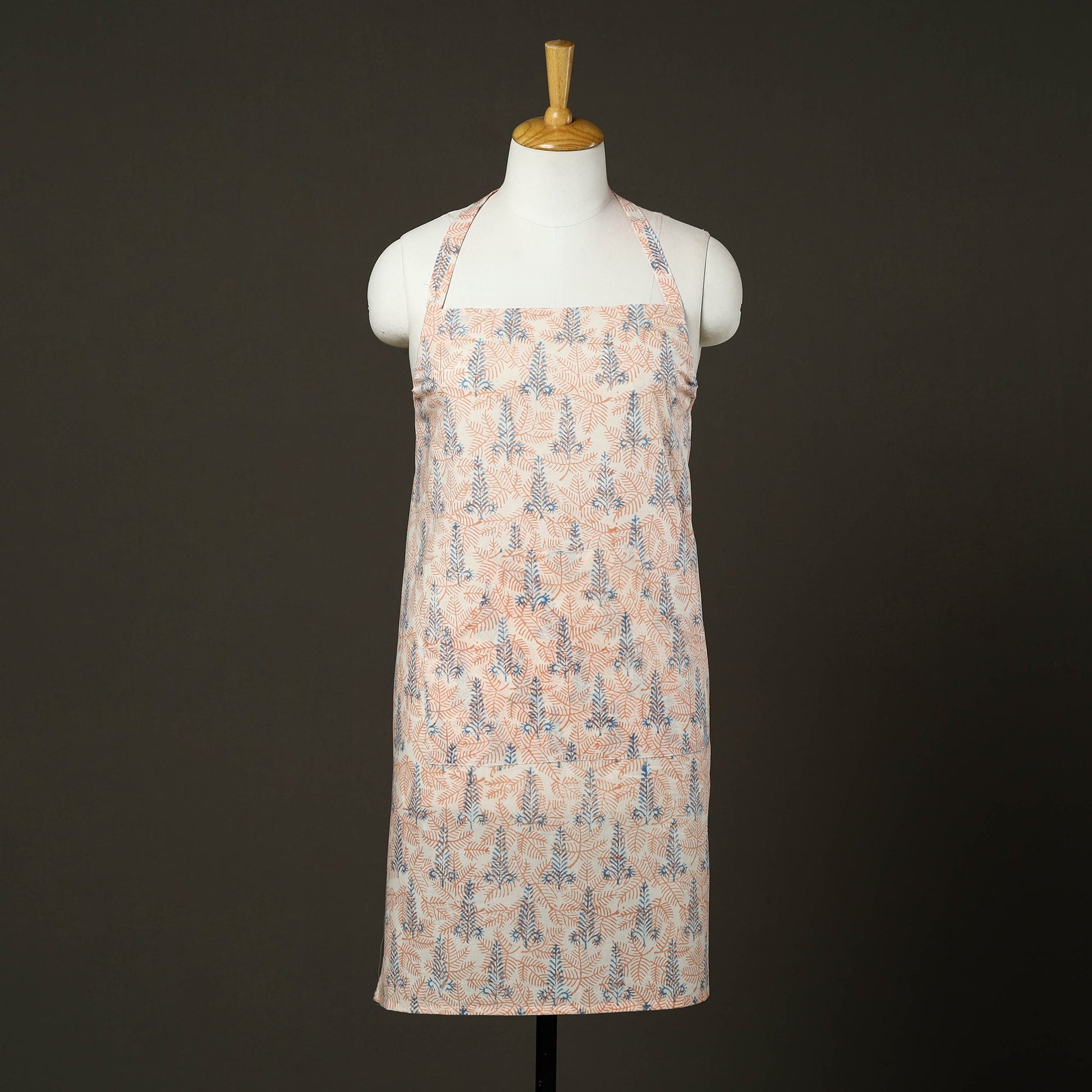 Beige - Sanganeri Block Print Cotton Apron with Pocket 10