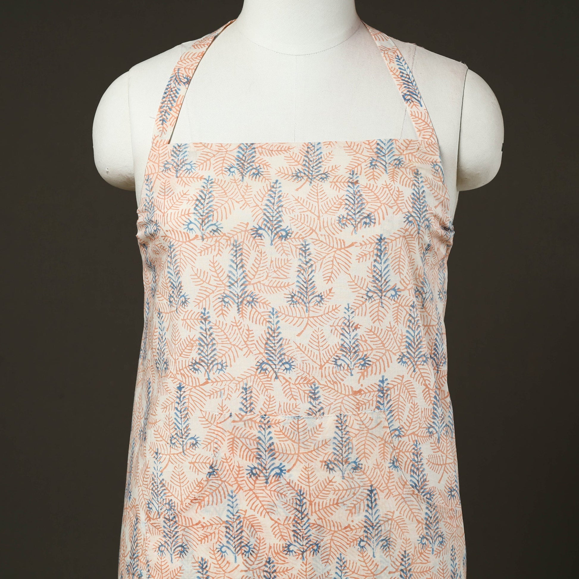 Beige - Sanganeri Block Print Cotton Apron with Pocket 10