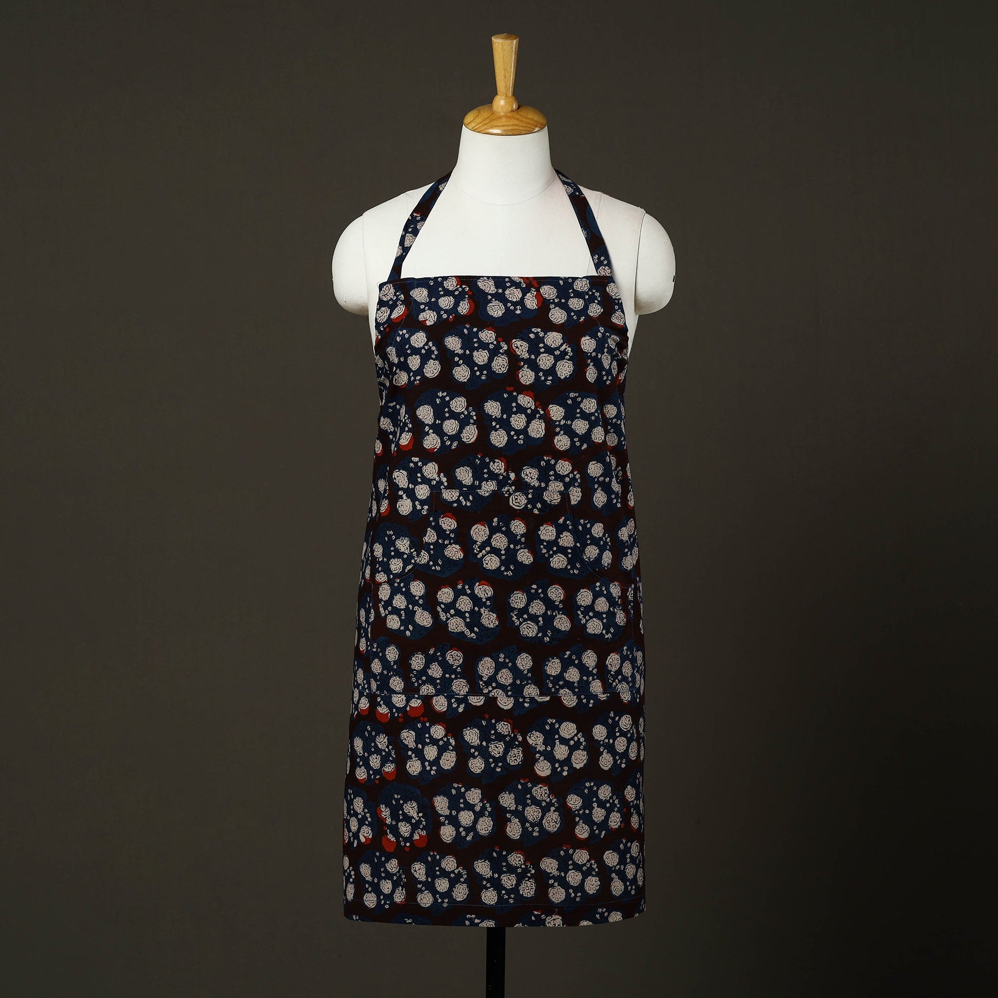 Black - Bagru Block Print Cotton Apron with Pocket 15