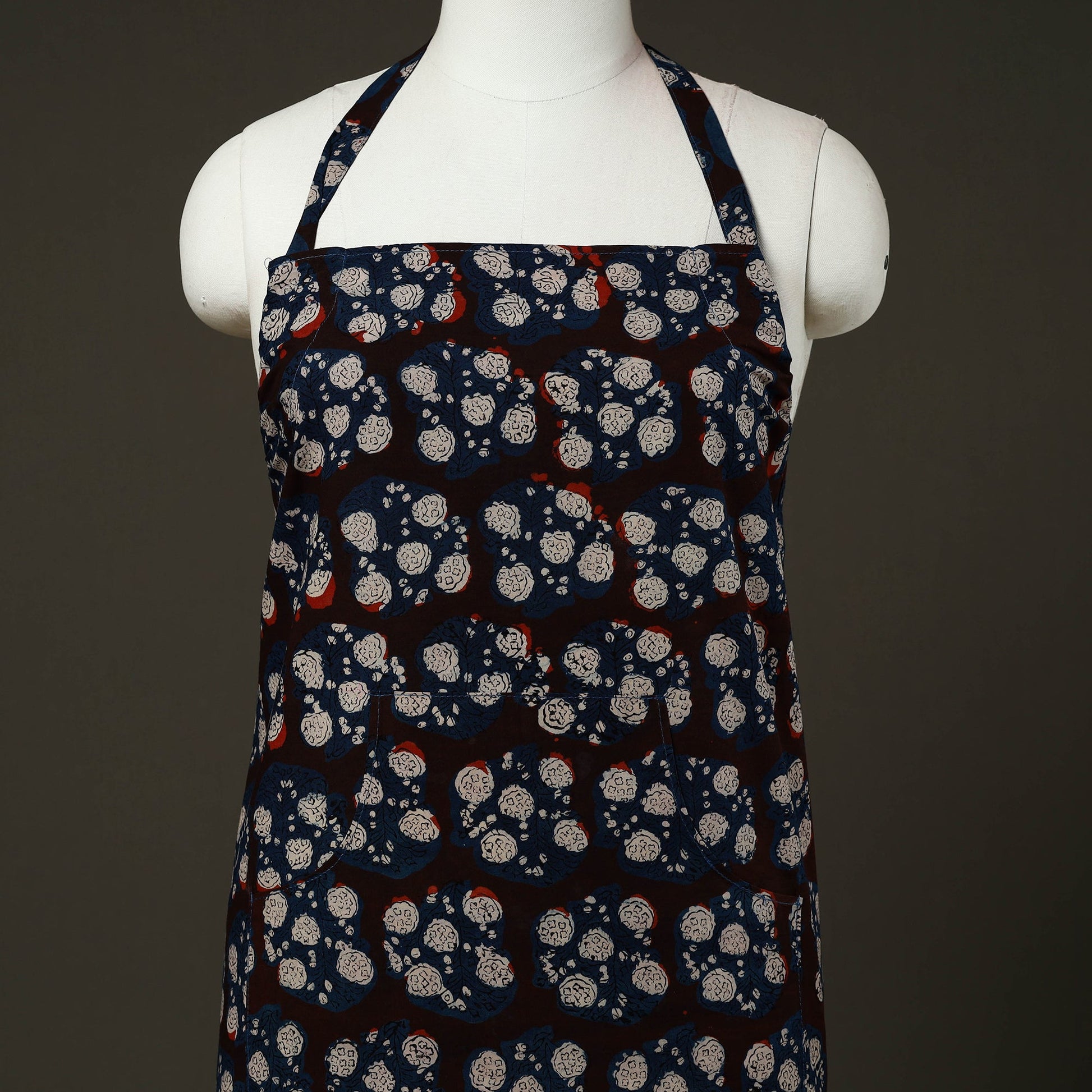 Black - Bagru Block Print Cotton Apron with Pocket 15