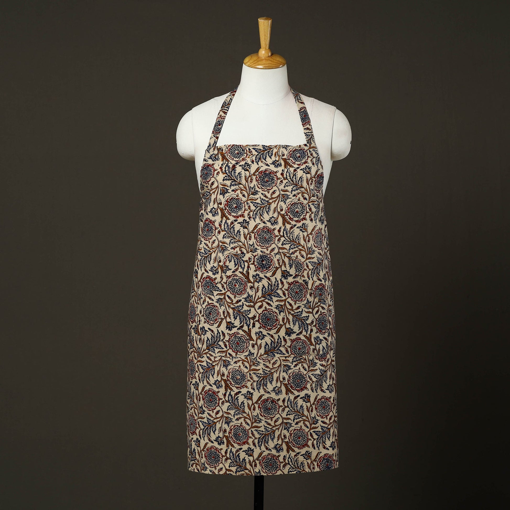 Beige - Bagru Block Print Cotton Apron with Pocket 16