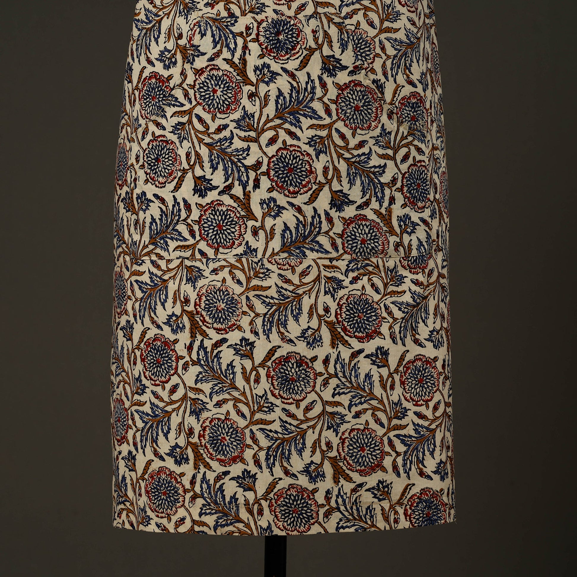 Beige - Bagru Block Print Cotton Apron with Pocket 16