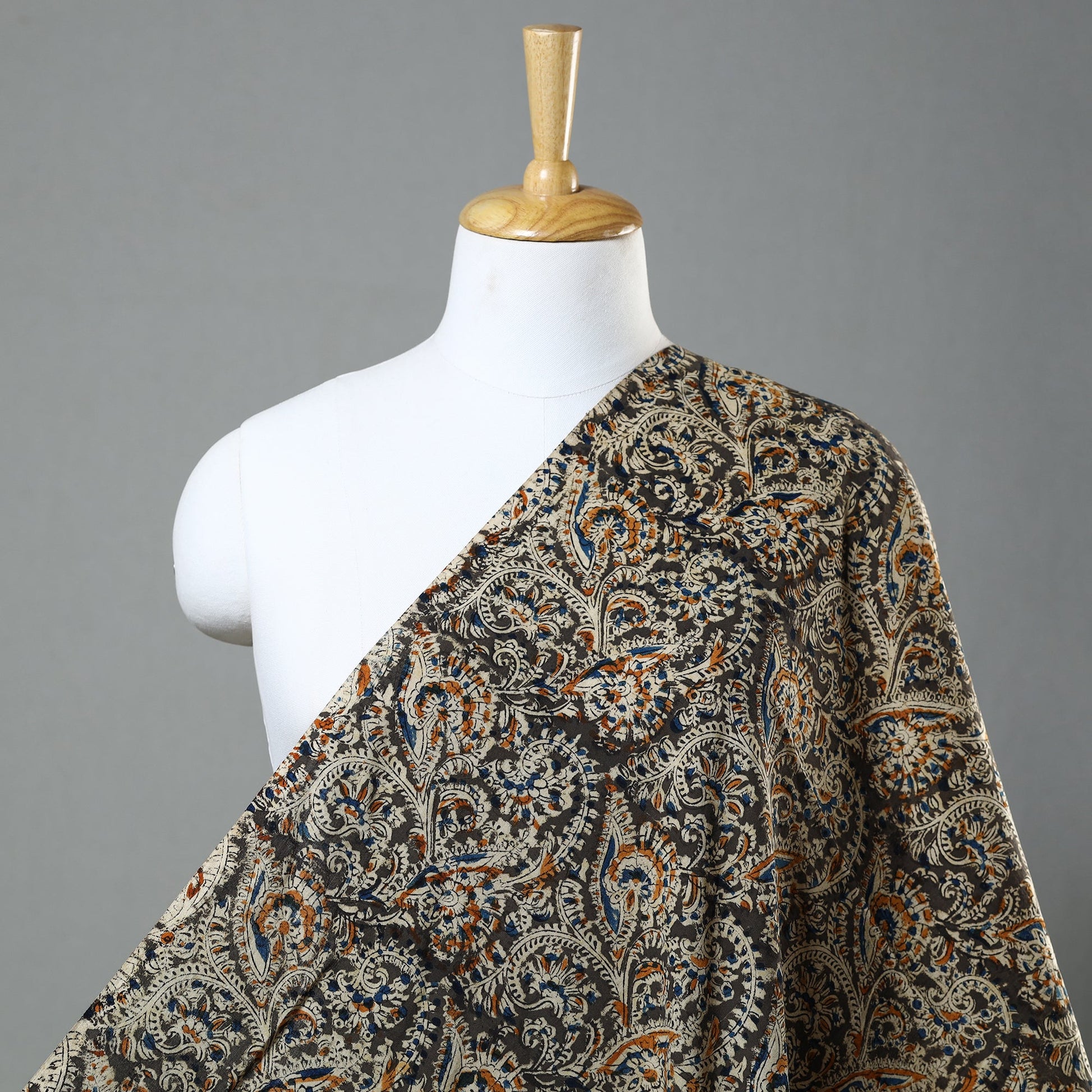 Brown - Kalamkari Block Printed Cotton Fabric 07