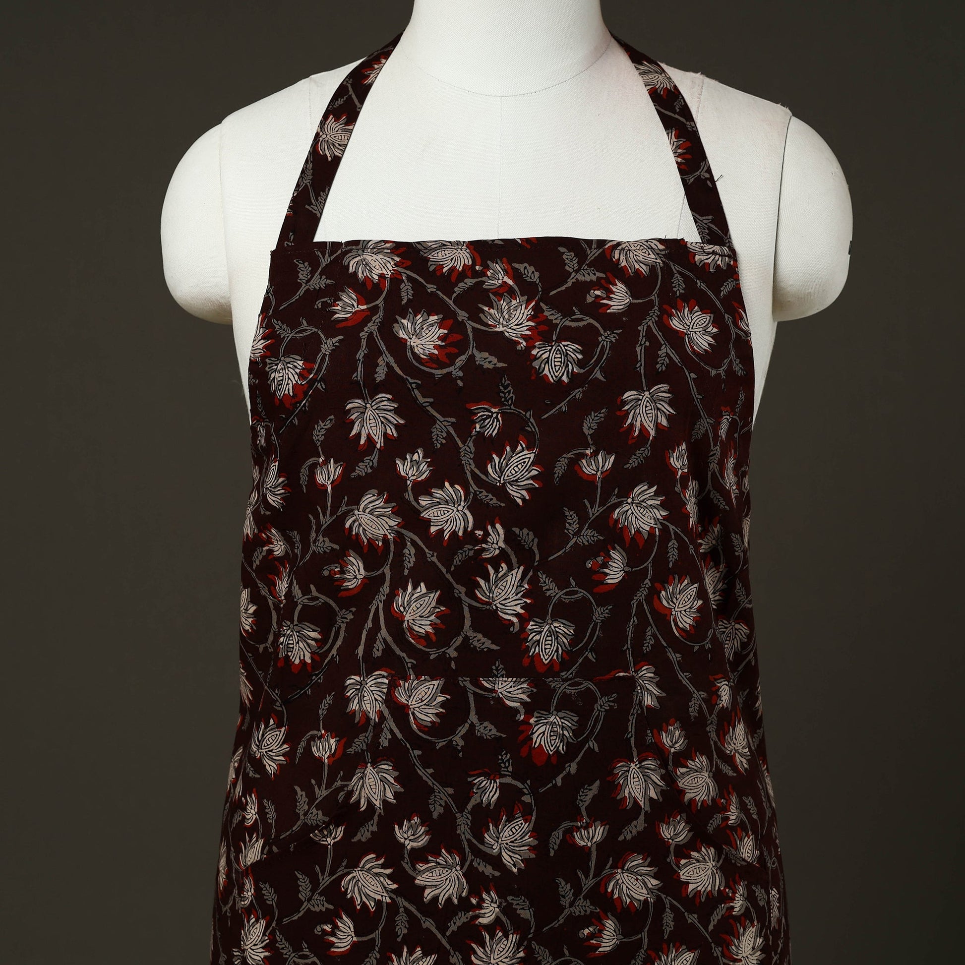 Brown - Bagru Block Print Cotton Apron with Pocket 21
