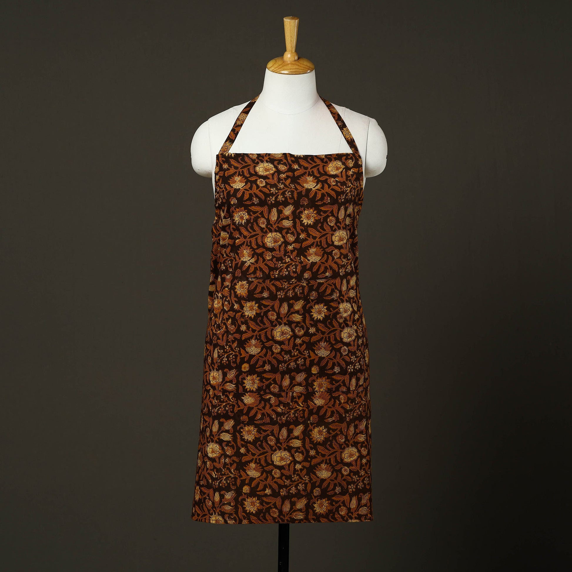 Brown - Bagru Block Print Cotton Apron with Pocket 22