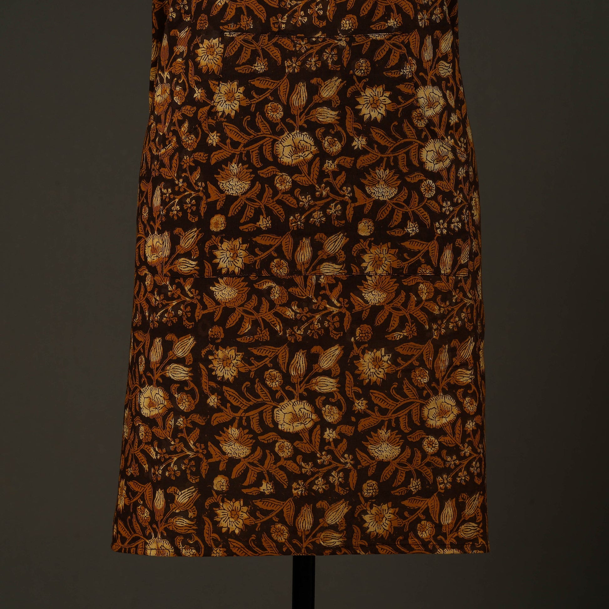 Brown - Bagru Block Print Cotton Apron with Pocket 22