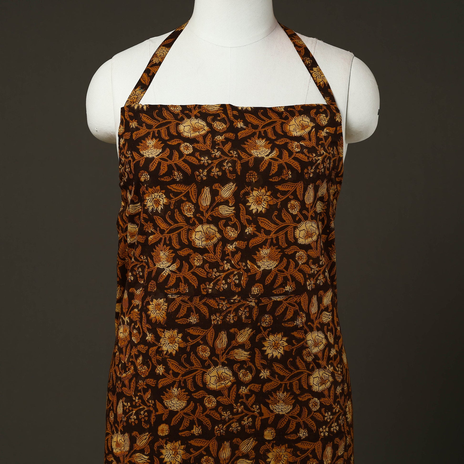 Brown - Bagru Block Print Cotton Apron with Pocket 22