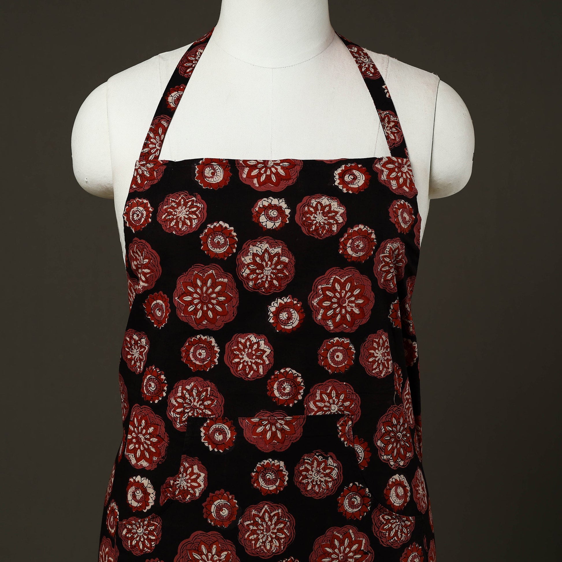 Black - Bagru Block Print Cotton Apron with Pocket 23