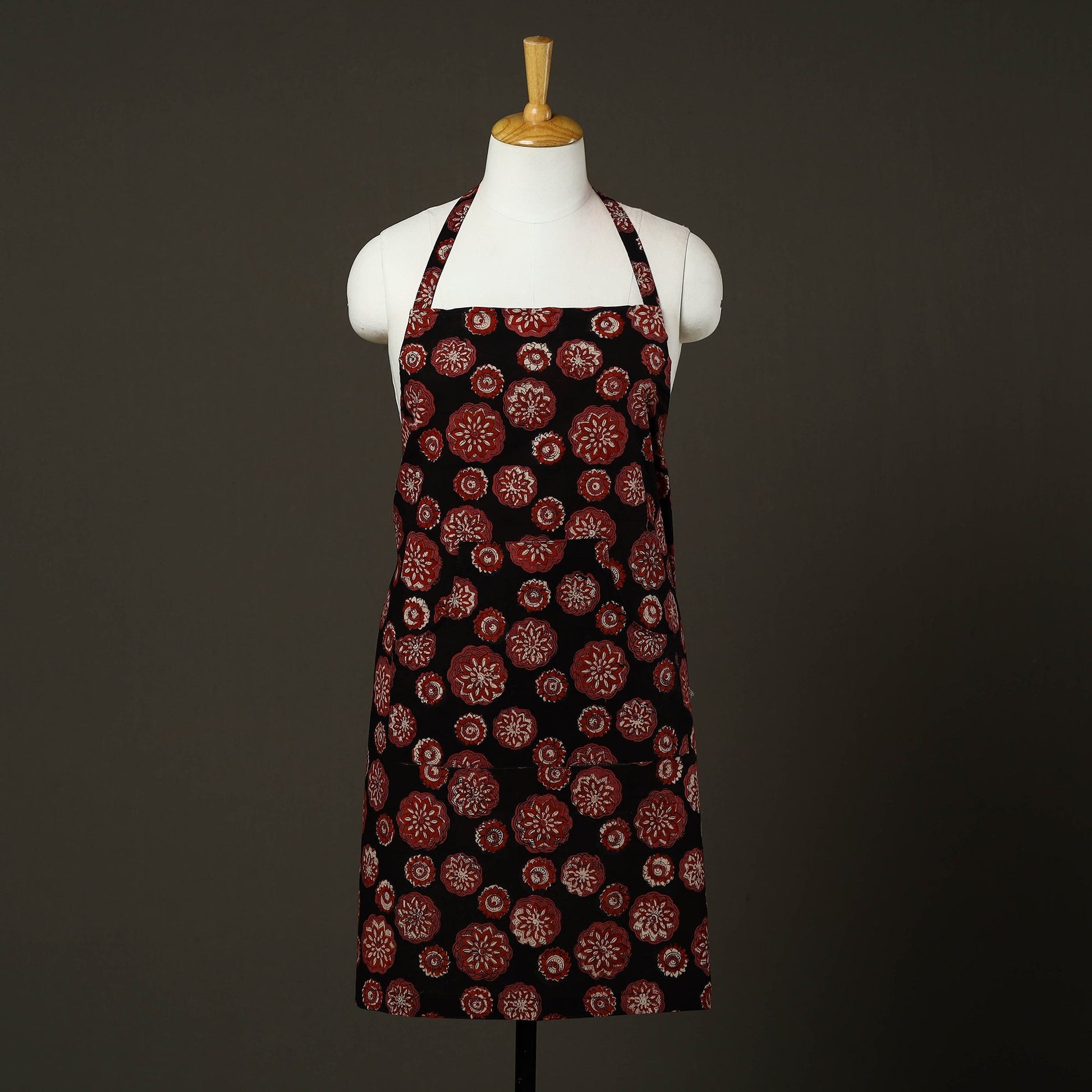 Black - Bagru Block Print Cotton Apron with Pocket 23