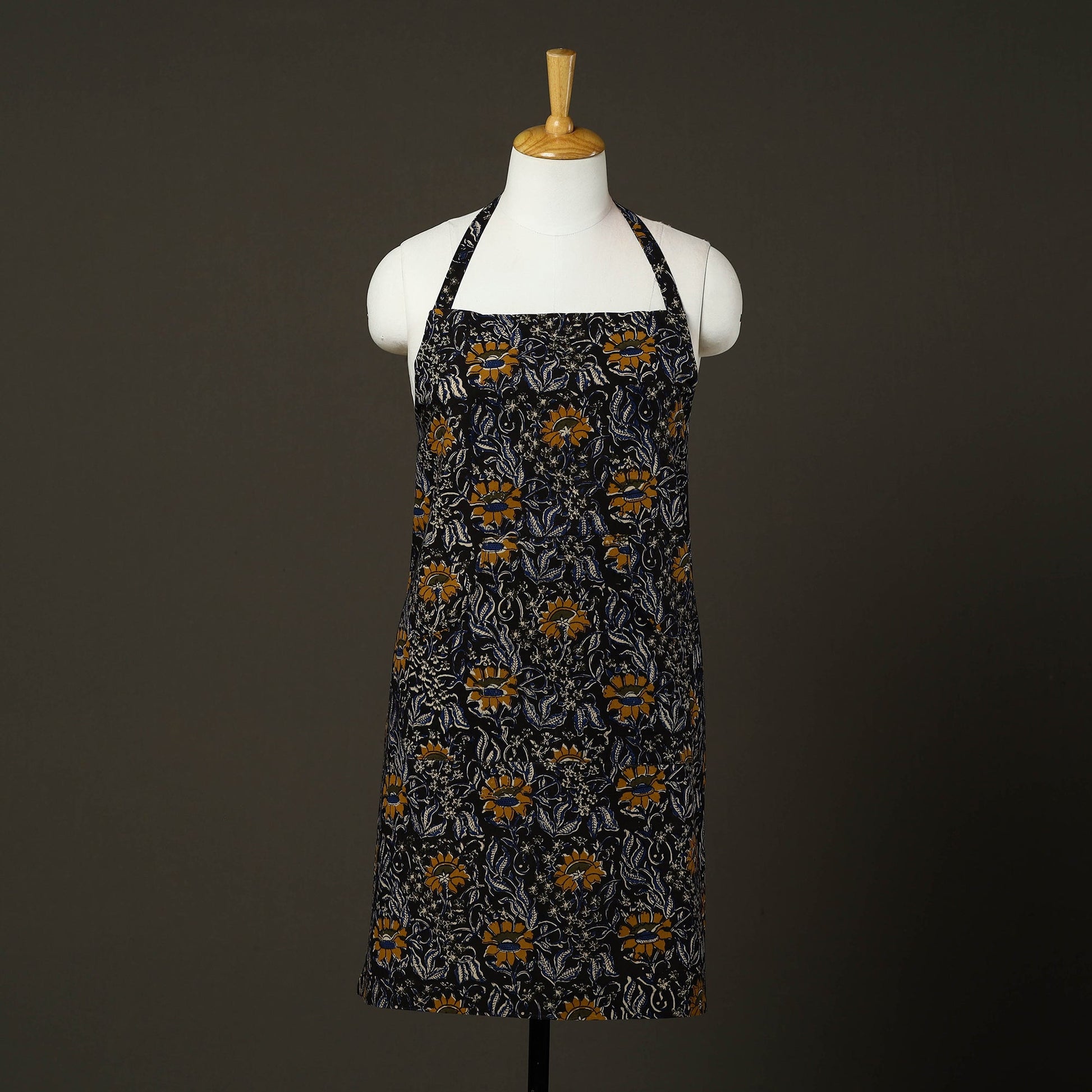 Black - Bagru Block Print Cotton Apron with Pocket 24