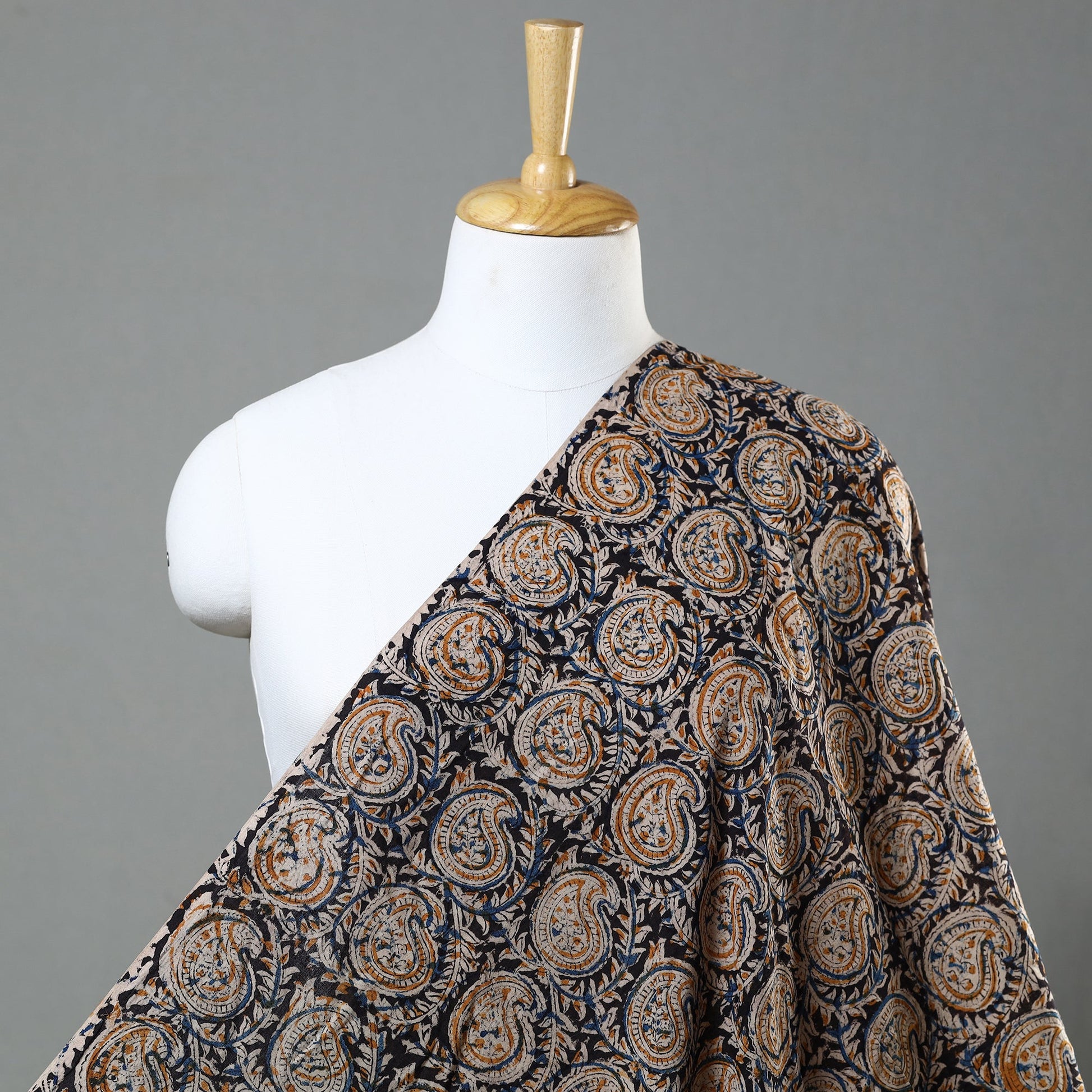 Black - Kalamkari Block Printed Cotton Fabric 17