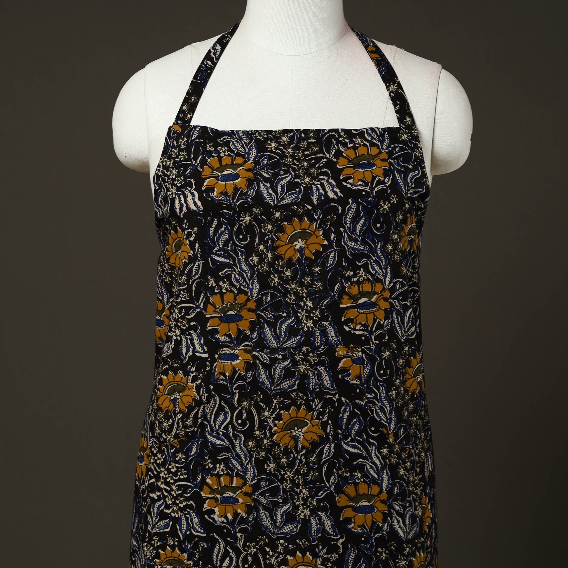 Black - Bagru Block Print Cotton Apron with Pocket 24
