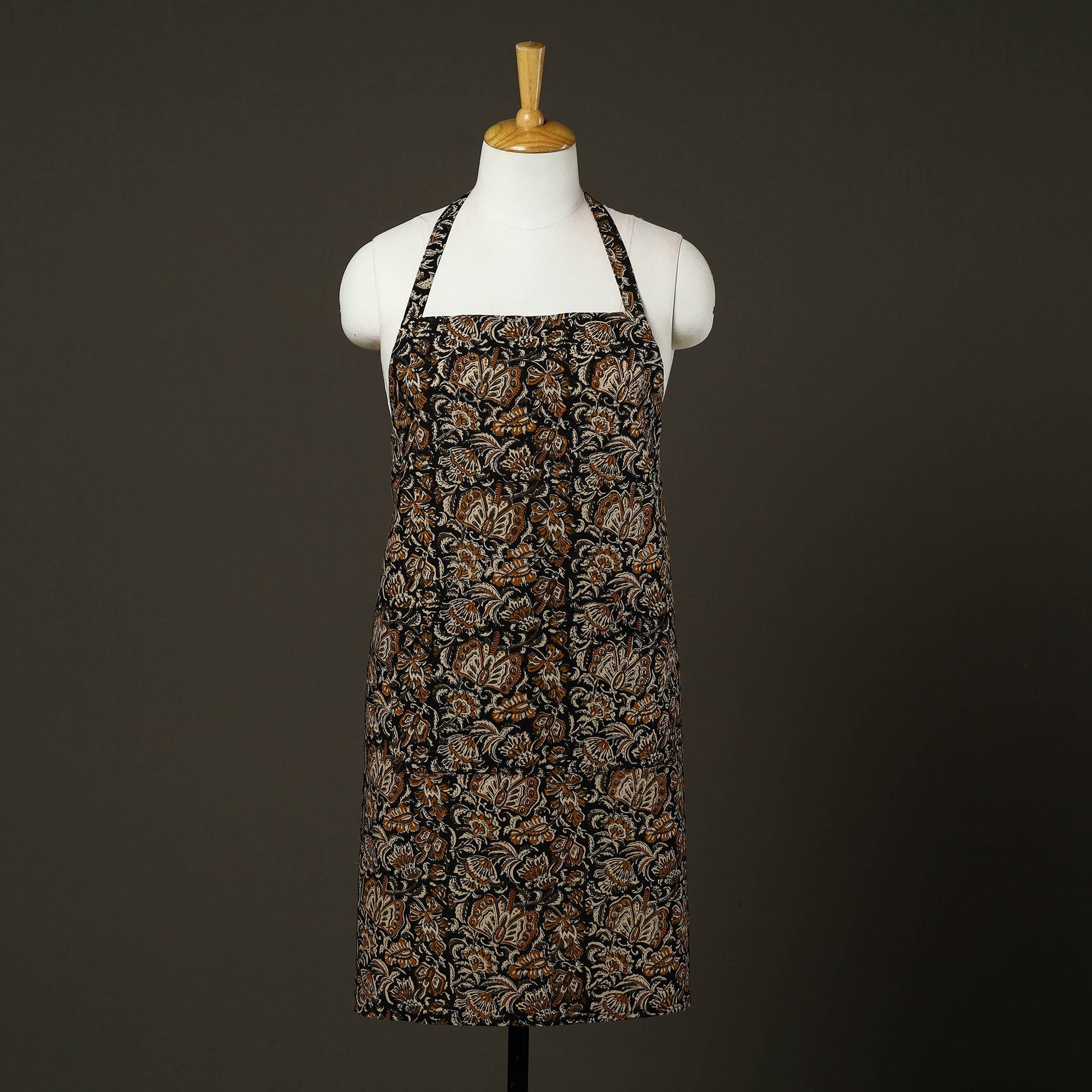 Black - Bagru Block Print Cotton Apron with Pocket 25