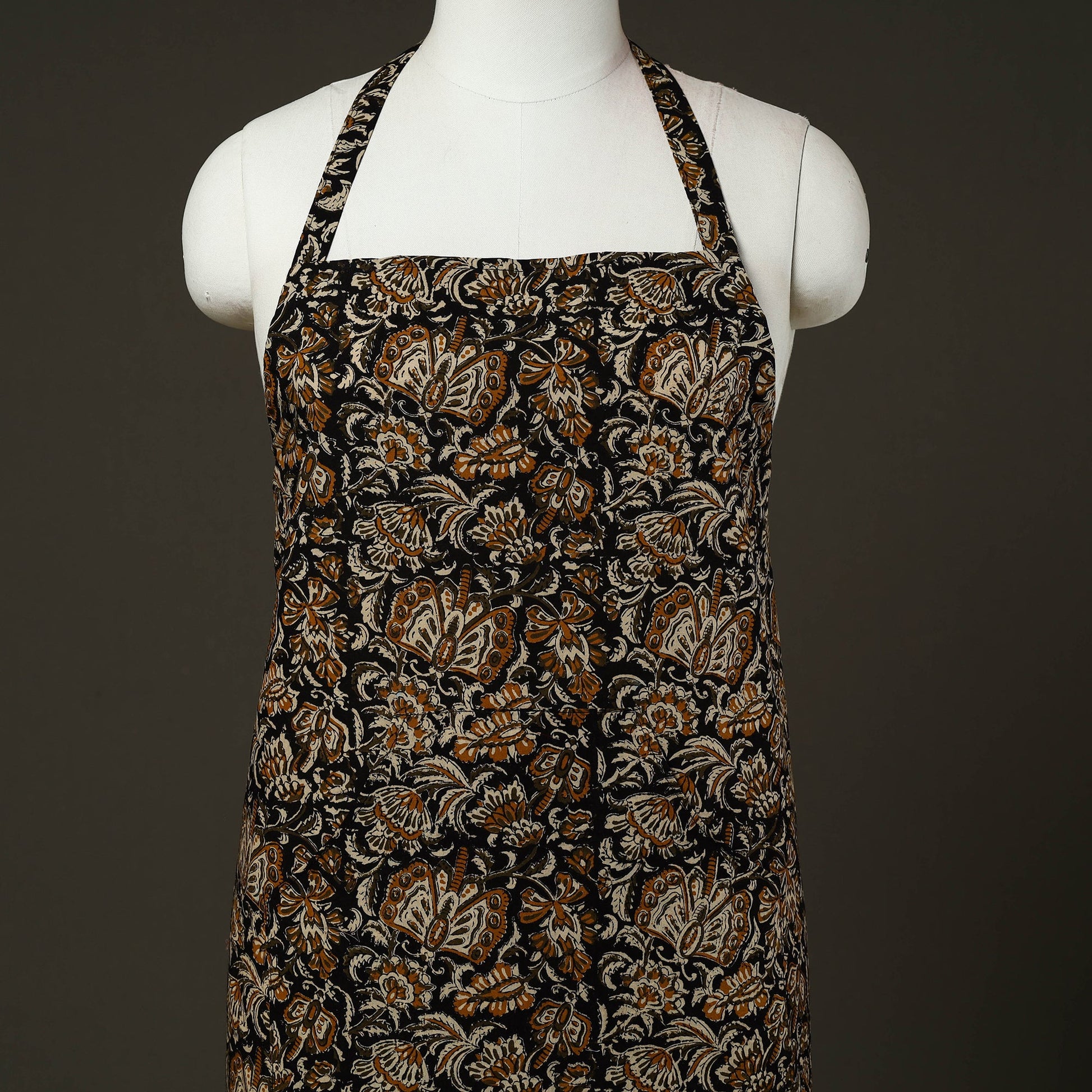 Black - Bagru Block Print Cotton Apron with Pocket 25