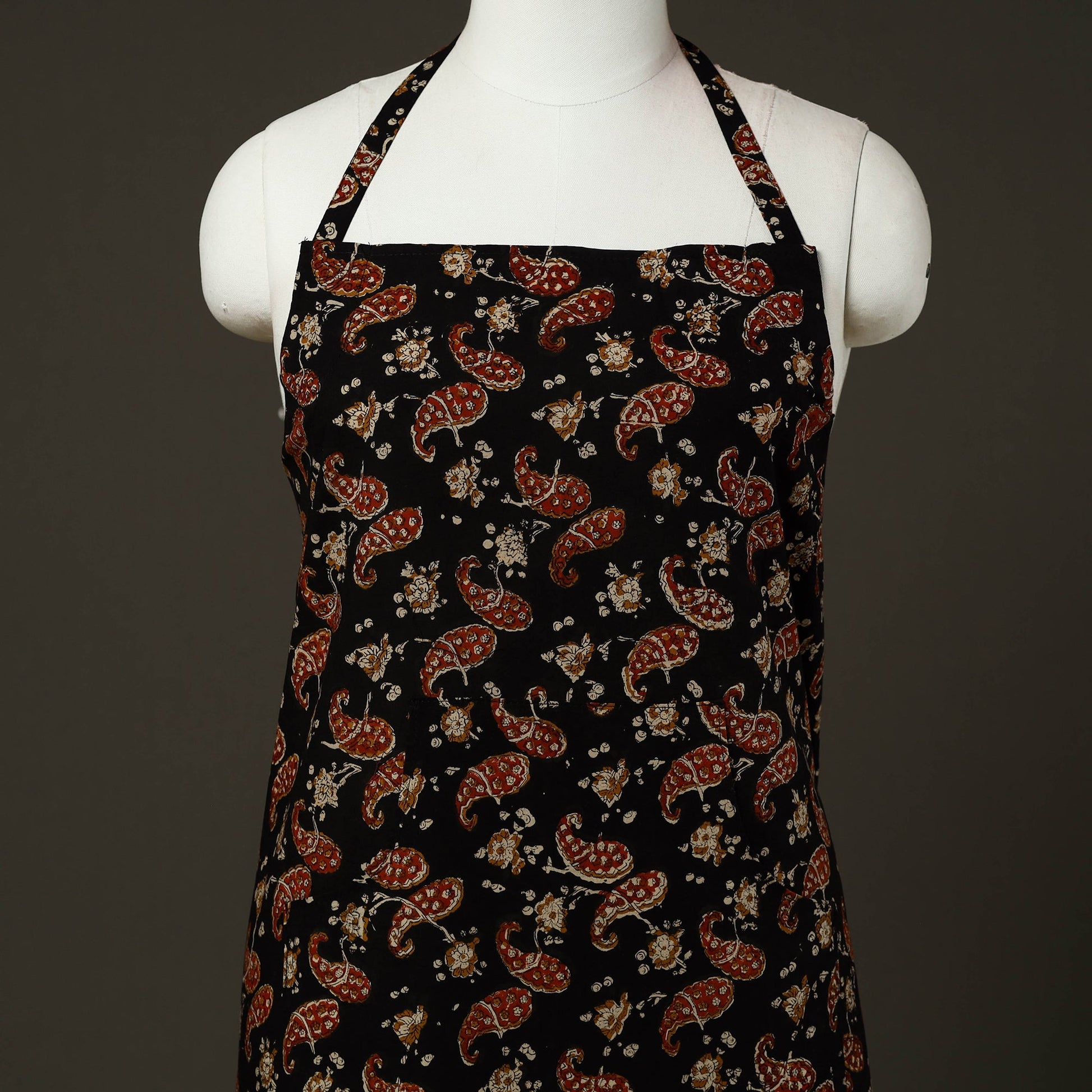 Black - Bagru Block Print Cotton Apron with Pocket 26