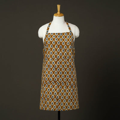 Brown - Bagru Block Print Cotton Apron with Pocket 28