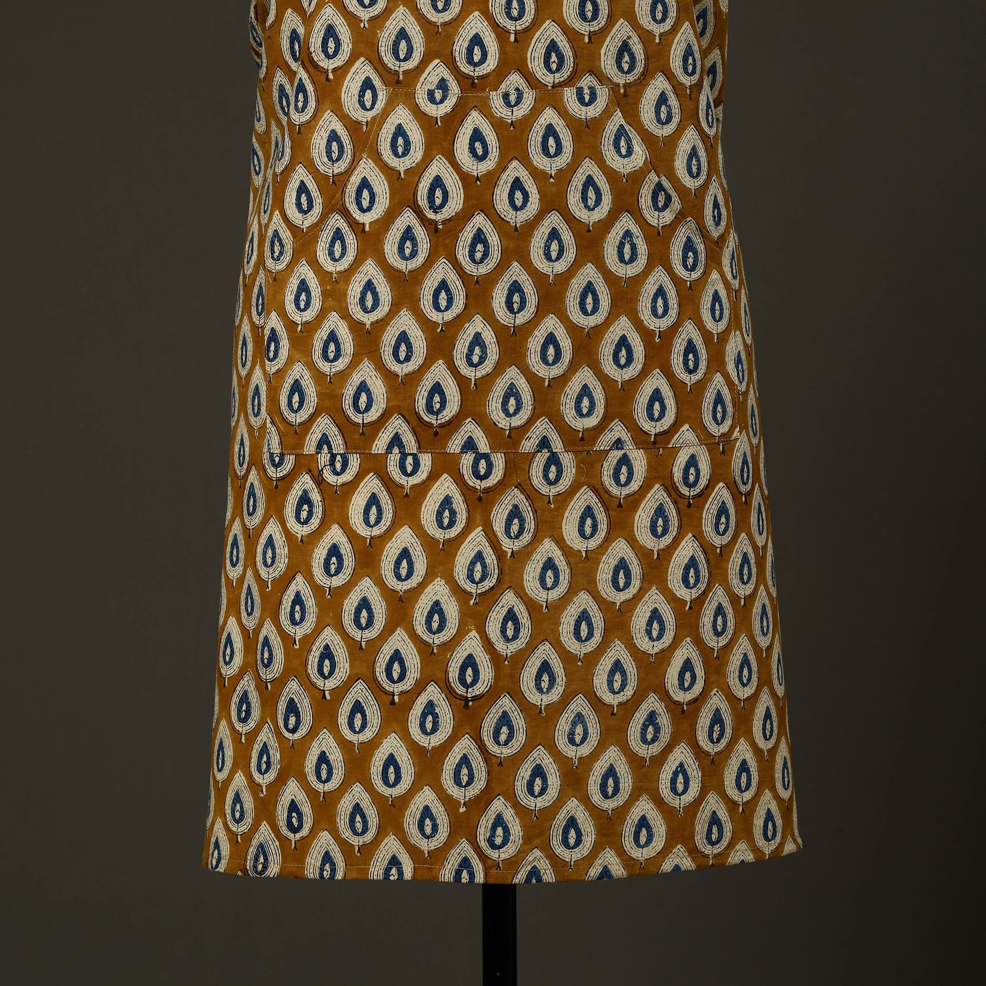 Brown - Bagru Block Print Cotton Apron with Pocket 28