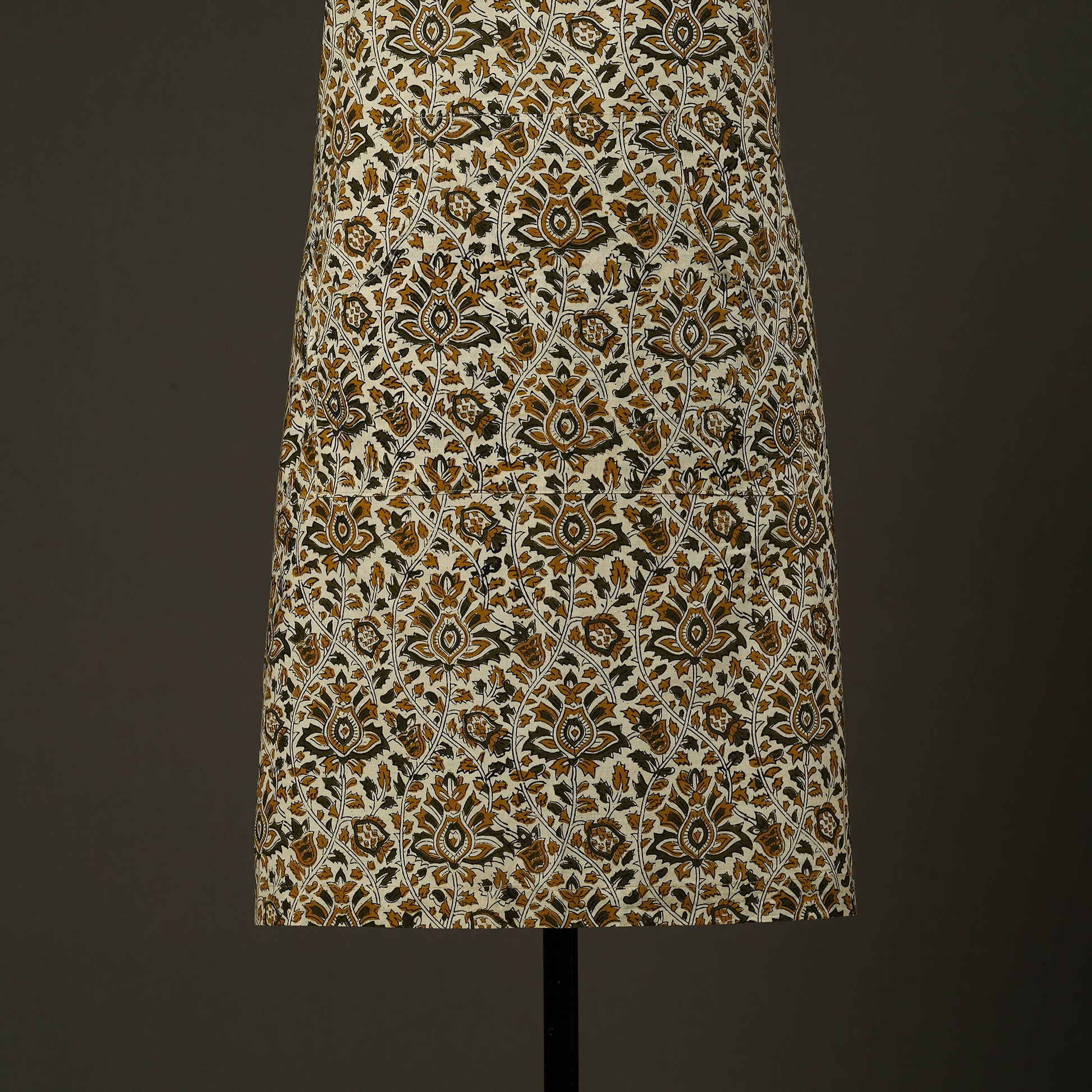 Beige - Bagru Block Print Cotton Apron with Pocket 30